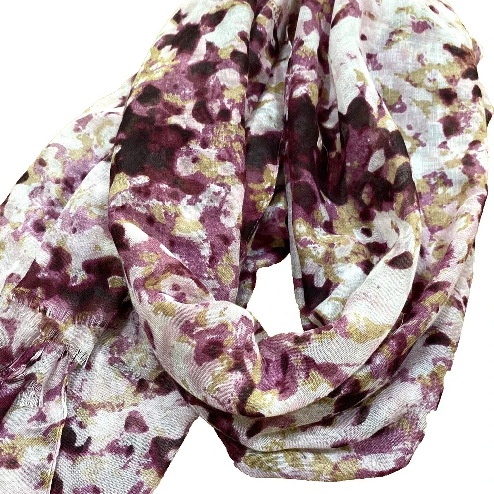 Van Heusen Woven Scarf Pink & Tan Abstract Floral Wrap Beachy Boho Romantic Pink